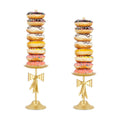 AIM & GGKK Gold Bow Donut Stand, 2 Pieces Metal Donut Display Stand Set for Wedding Birthday Party Dessert Table Decorations, Elegant Gold Bow Design Tower Holder for Donuts Bagels, Party Supplies