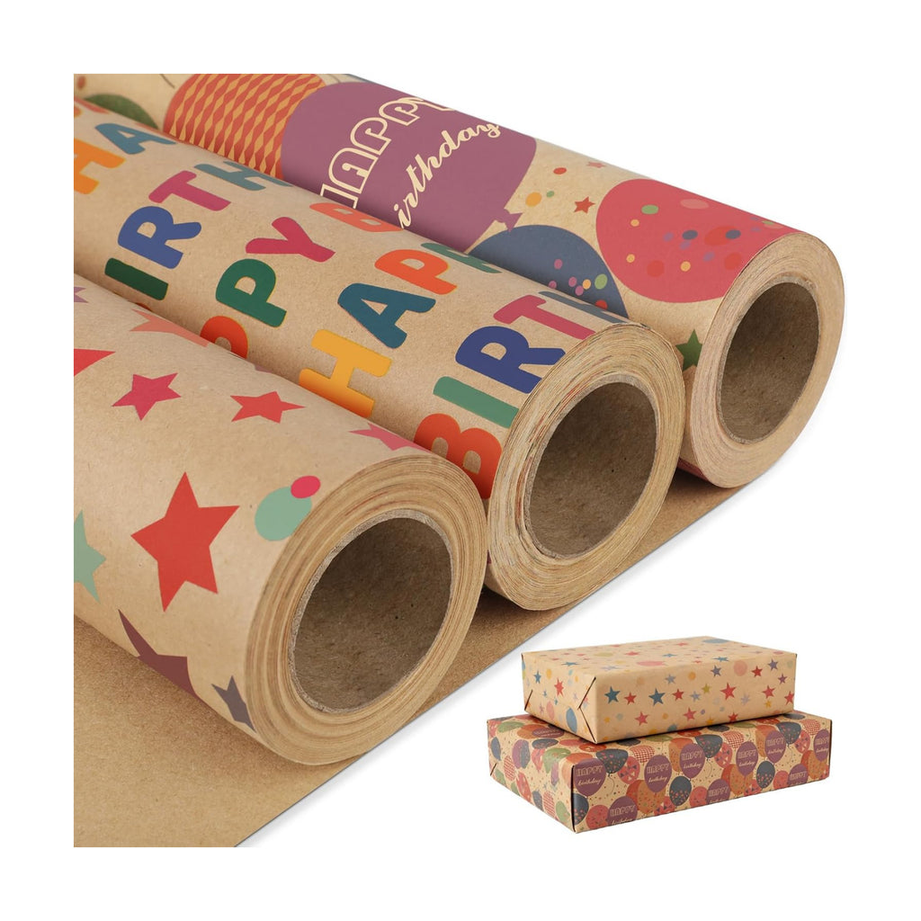 Birthday Wrapping Paper,Gift Wrapping Paper Roll,Kraft Wrapping Paper