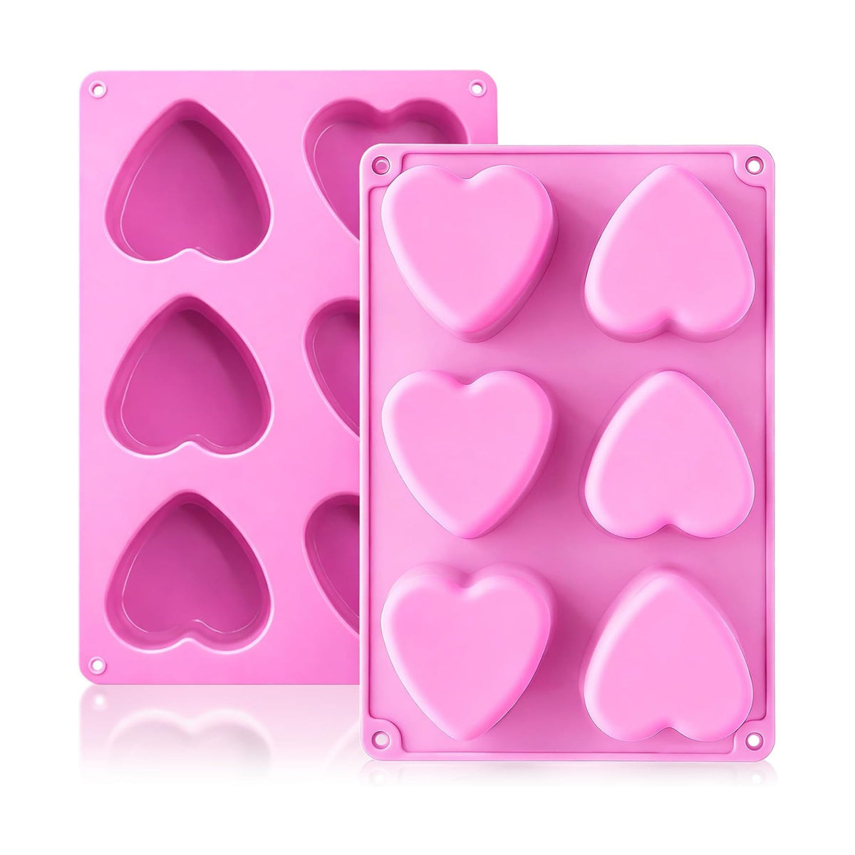 HKNMTT Heart Silicone Molds Valentine's Day for Baking Cake Chocolate Cocoa Bomb, Love Shaped Jello Chocoflan Oreo Moulds, 6 Cavity 2 Pack Soap Craft Oven Safe DIY Handmade Gift Pan