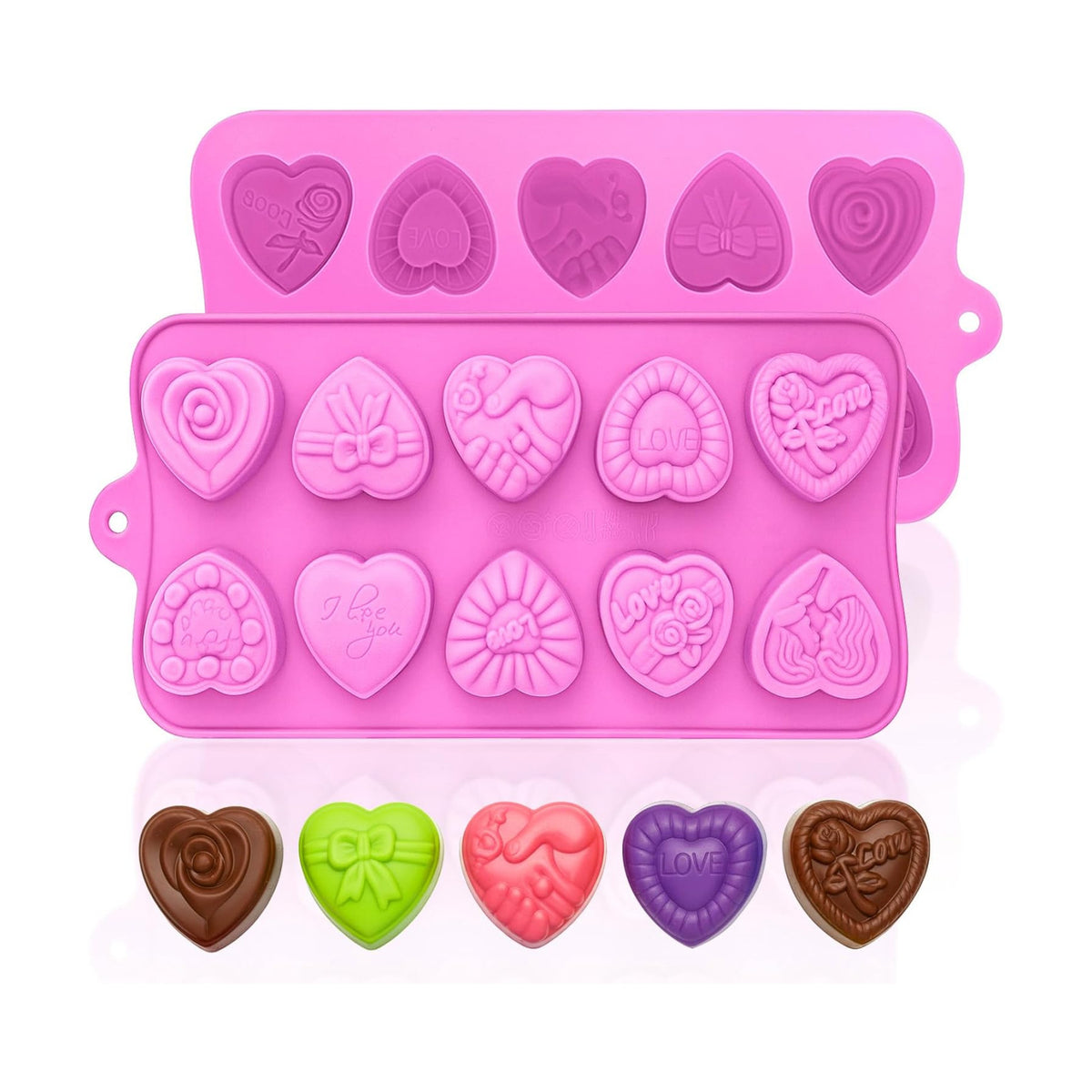 HKNMTT Heart Molds Silicone Valentine's Day Chocolate, Small 10 Love Conversation Shapes Truffle Gifts Bite Size 3D Rose Candy Mould Gummy Jello Gelatin Cute Wax Melt Ice Cube Handmade Soap DIY Making
