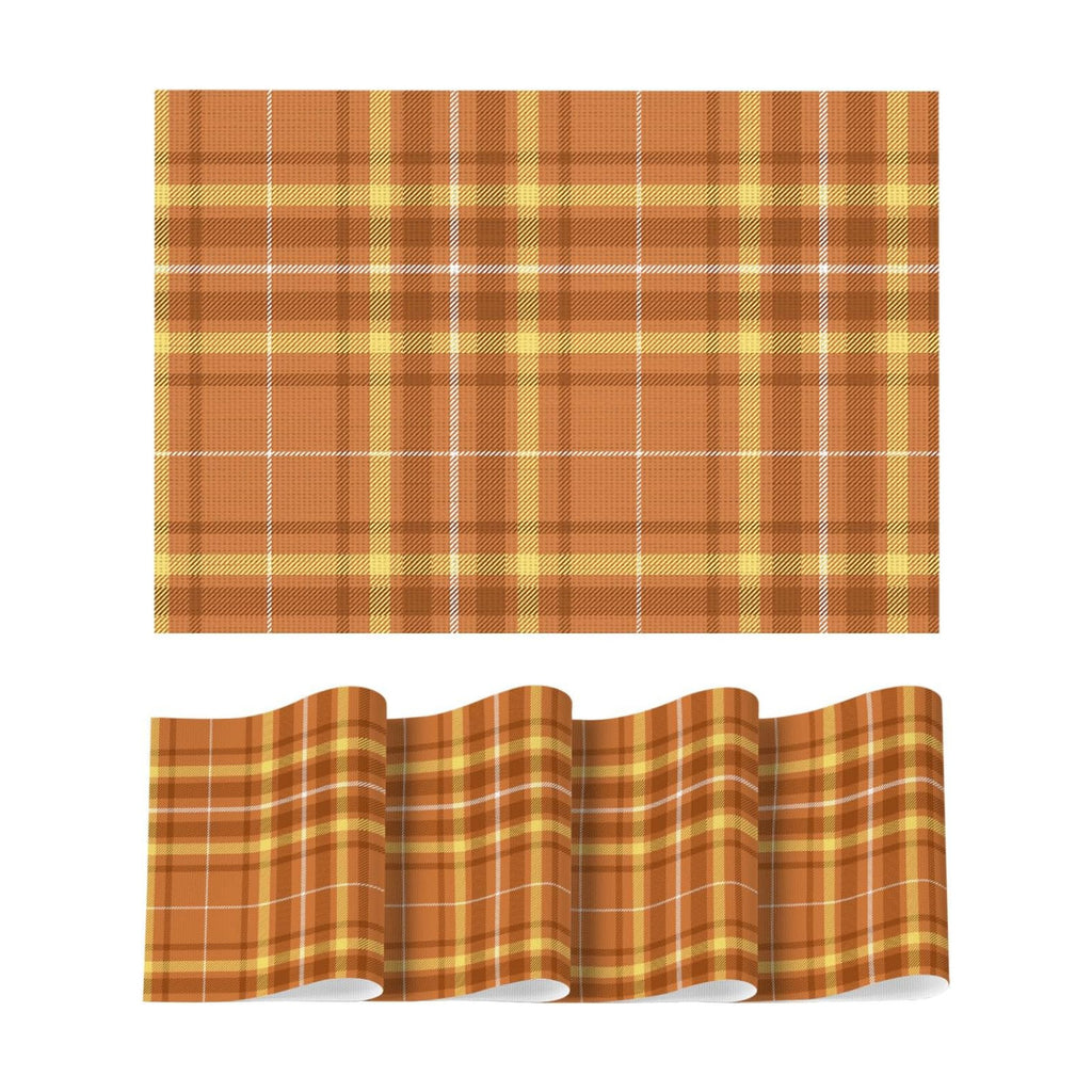 Artoid Mode Orange Striped Check Thanksgiving Vinyl Placemats Set of 4, Heat Resistant Non-Slip Woven Plastic PVC Place Mat for Party Kitchen Dining Decor