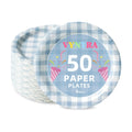 Vyntra 50 Pcs Blue Gingham 9 Inch Round Paper Dinner Plates