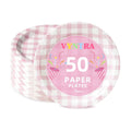 Vyntra 50 Pcs Pink Gingham 7 Inch Round Paper Dessert Plates