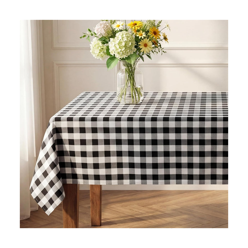 Waterproof Gingham Tablecloth, Checkered Fabric Table Cover for Kitchen Dining, Black & White Plaid Table Cloth, Rectangle Table Cloth for Indoor Outdoor Use, W60 x L102 in