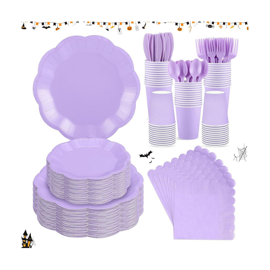 350 Pcs Lavender Plates and Napkins Serve 50, Light Purple Party Supplies