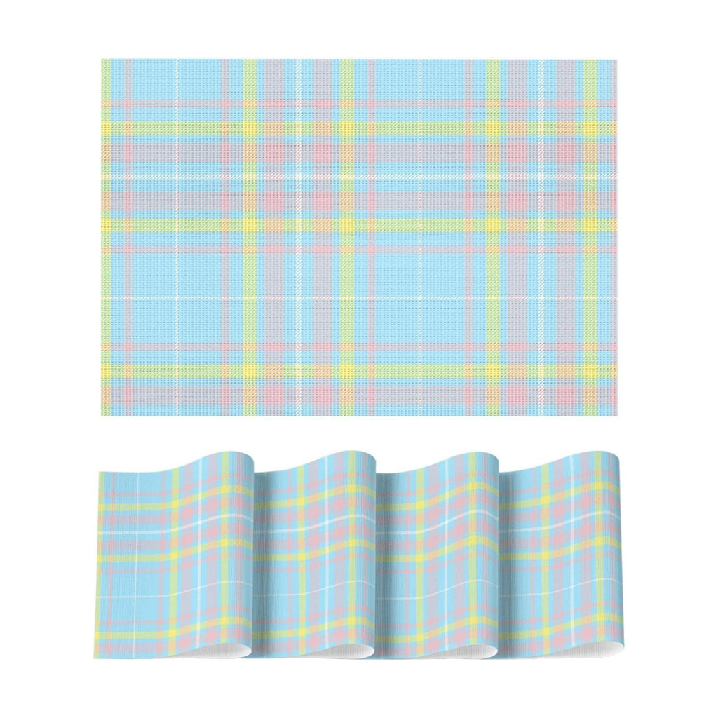 Artoid Mode Blue Striped Check Vinyl Placemats Set of 4, Heat Resistant Non-Slip Woven Plastic PVC Place Mats for Party Kitchen Dining Decor
