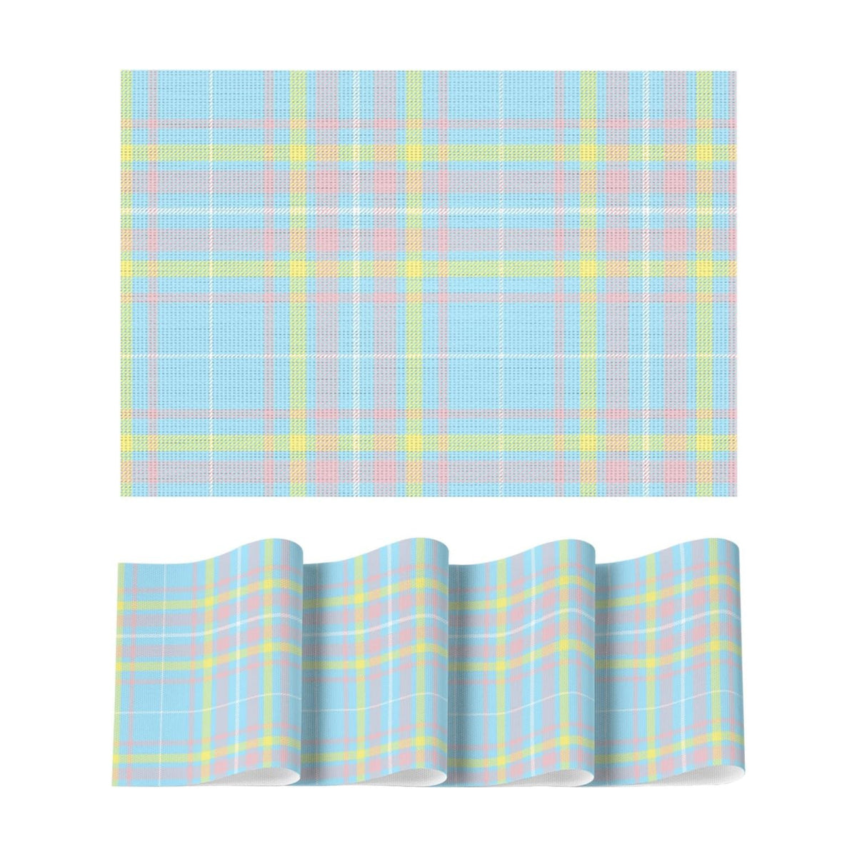 Artoid Mode Blue Striped Check Vinyl Placemats Set of 4, Heat Resistant Non-Slip Woven Plastic PVC Place Mats for Party Kitchen Dining Decor