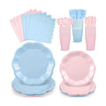 175 Pcs Baby Gender Reveal Plates and Napkins Set, 25 Guest Boy or Girl Gender Reveal Party Supplies Include Light Pink and Light Blue Plates Napkin Cup Plastic Spoon Fork Knive for Baby Shower
