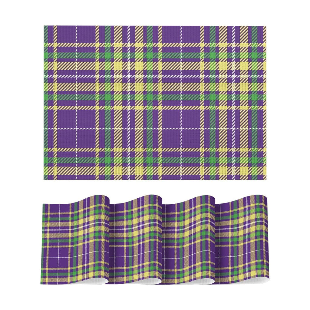 Artoid Mode Purple Striped Check Mardi Gras Vinyl Placemats Set of 4,Heat Resistant Non-Slip Woven Plastic PVC Place Mat for Party Kitchen Dining Decor