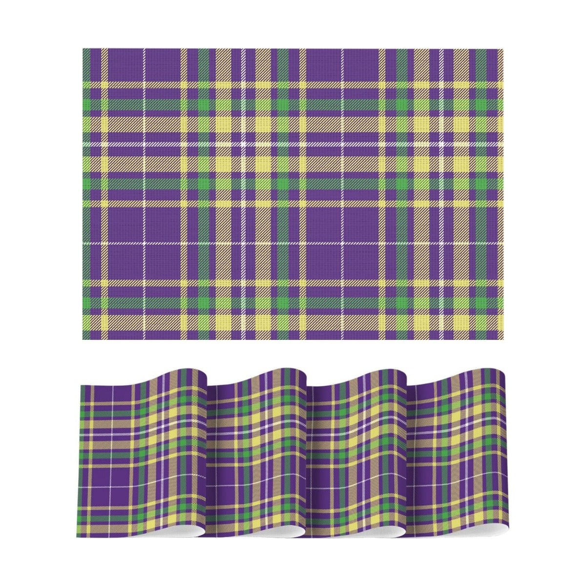Artoid Mode Purple Striped Check Mardi Gras Vinyl Placemats Set of 4,Heat Resistant Non-Slip Woven Plastic PVC Place Mat for Party Kitchen Dining Decor