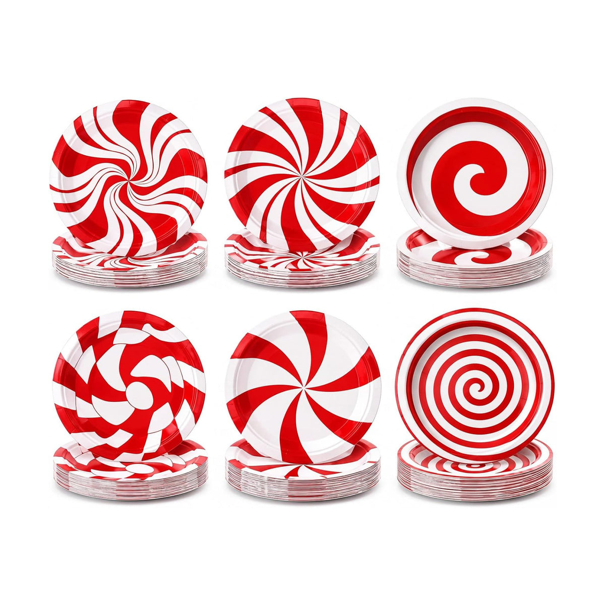 Fourluoo 96 Pcs Christmas Candy Paper Plates 7 Inch Christmas Disposable Peppermint Dinner Plates for Xmas Birthday Party Table Decoration Supplies