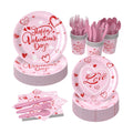168 Pcs Valentine's Day Tableware Set - Serves 24, Heart & Love-Themed Disposable Paper Plates, Cups, Napkins, Forks, Spoons, Knives for Valentines Day Party, Wedding,Bridal Shower,Holiday Gatherings