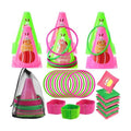 4 in 1 Easter Outdoor Games for Kids and Family, Easter Party Game with Ring Toss, Plastic Cones, Bean Bags, 3-Legged Race Bands, Carnival Spring Games Activities Combo Set for Adult Yard Classroom