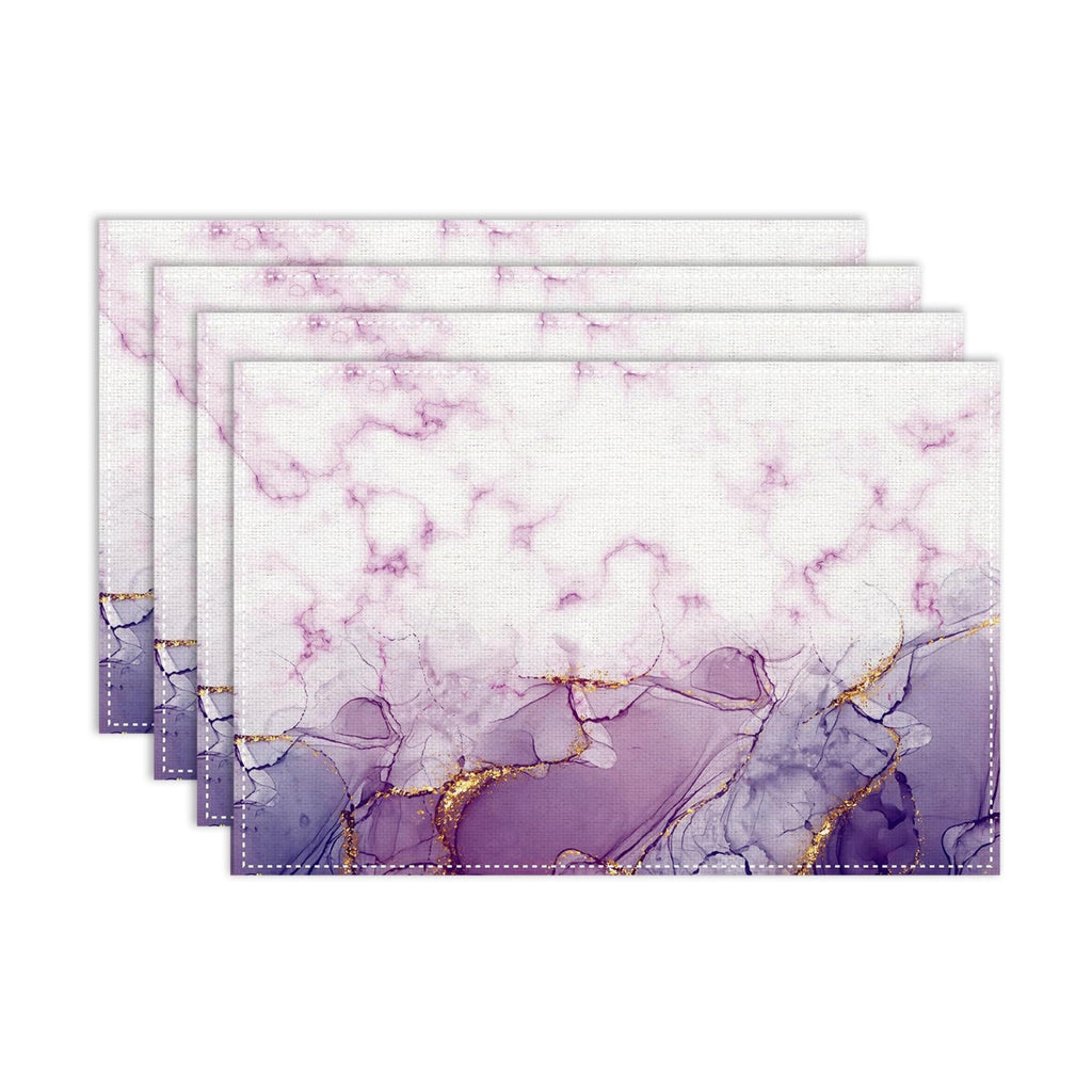 Marble Placemats Set of 6, 12x18 Inch Abstract Purple Modern Marble Pattern Printed Heat Resistant Table Mats for Dining Kitchen Birthday Party Holiday Decor