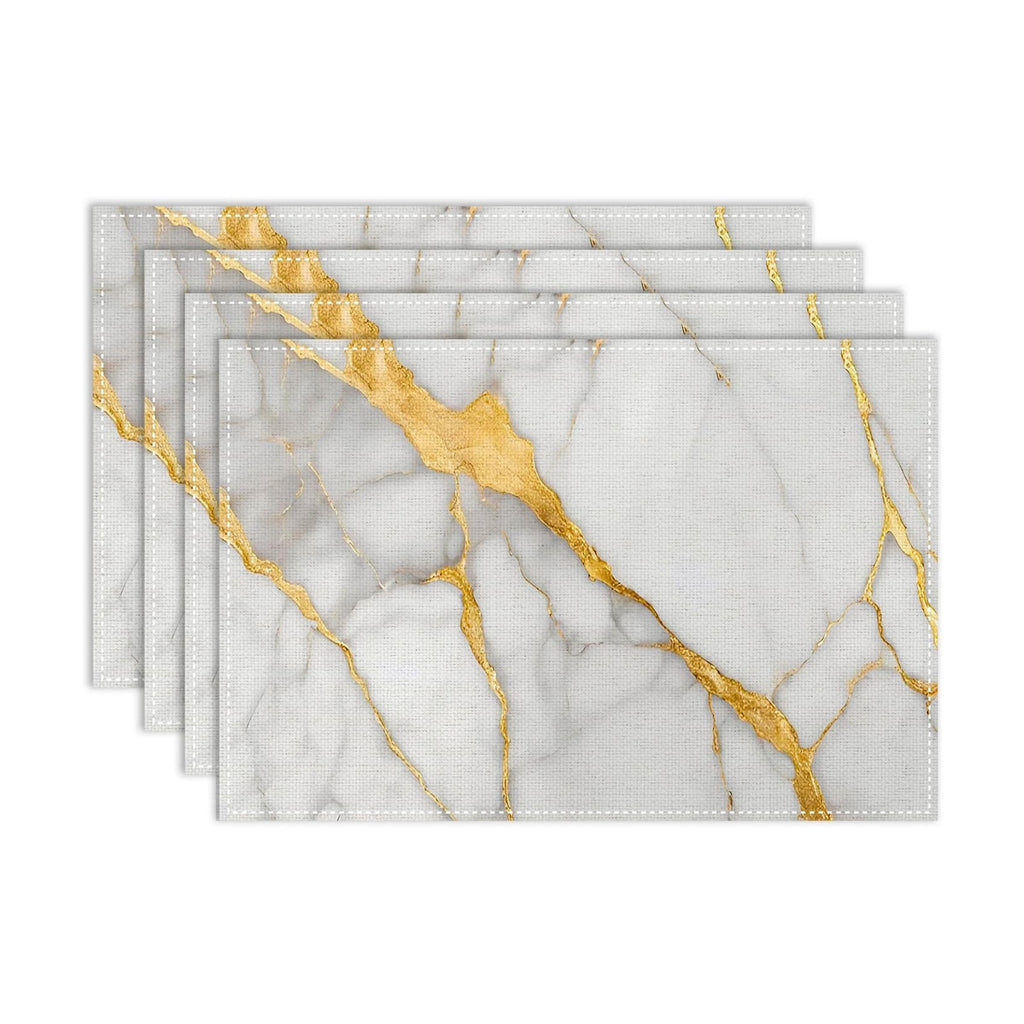 Marble Abstract White Gold Modern Luxury Placemats Set of 6, 12x18 Inch