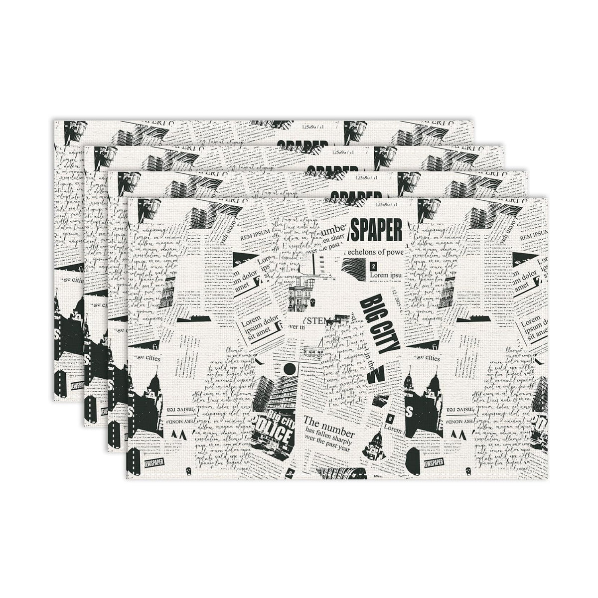 Newspaper Printed Placemats Set of 4, 12x18 Inch Rustic Farmhouse Newspaper Theme Party Bookish Holiday Coffee Table Mats for Party Kitchen Dining Decoration