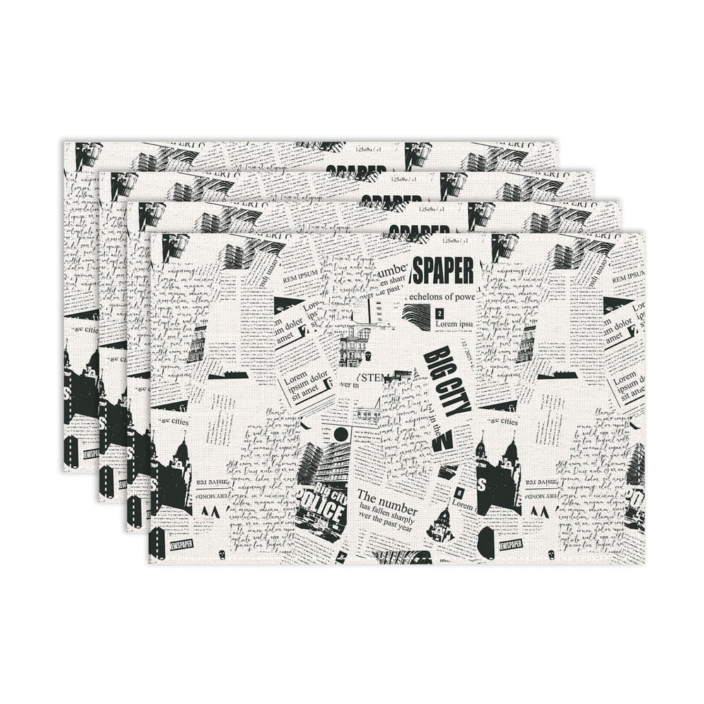 Newspaper Printed Placemats Set of 4, 12x18 Inch Rustic Farmhouse Newspaper Theme Party Bookish Holiday Coffee Table Mats for Party Kitchen Dining Decoration