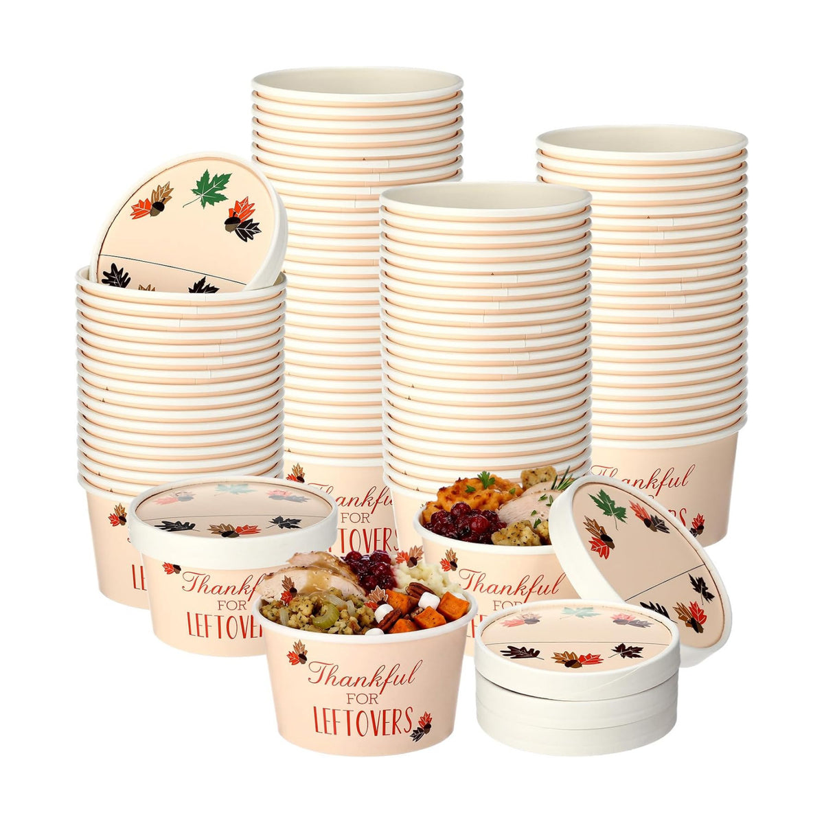 Willinglong 24 Pcs Thanksgiving Paper Containers with Lids Disposable Fall