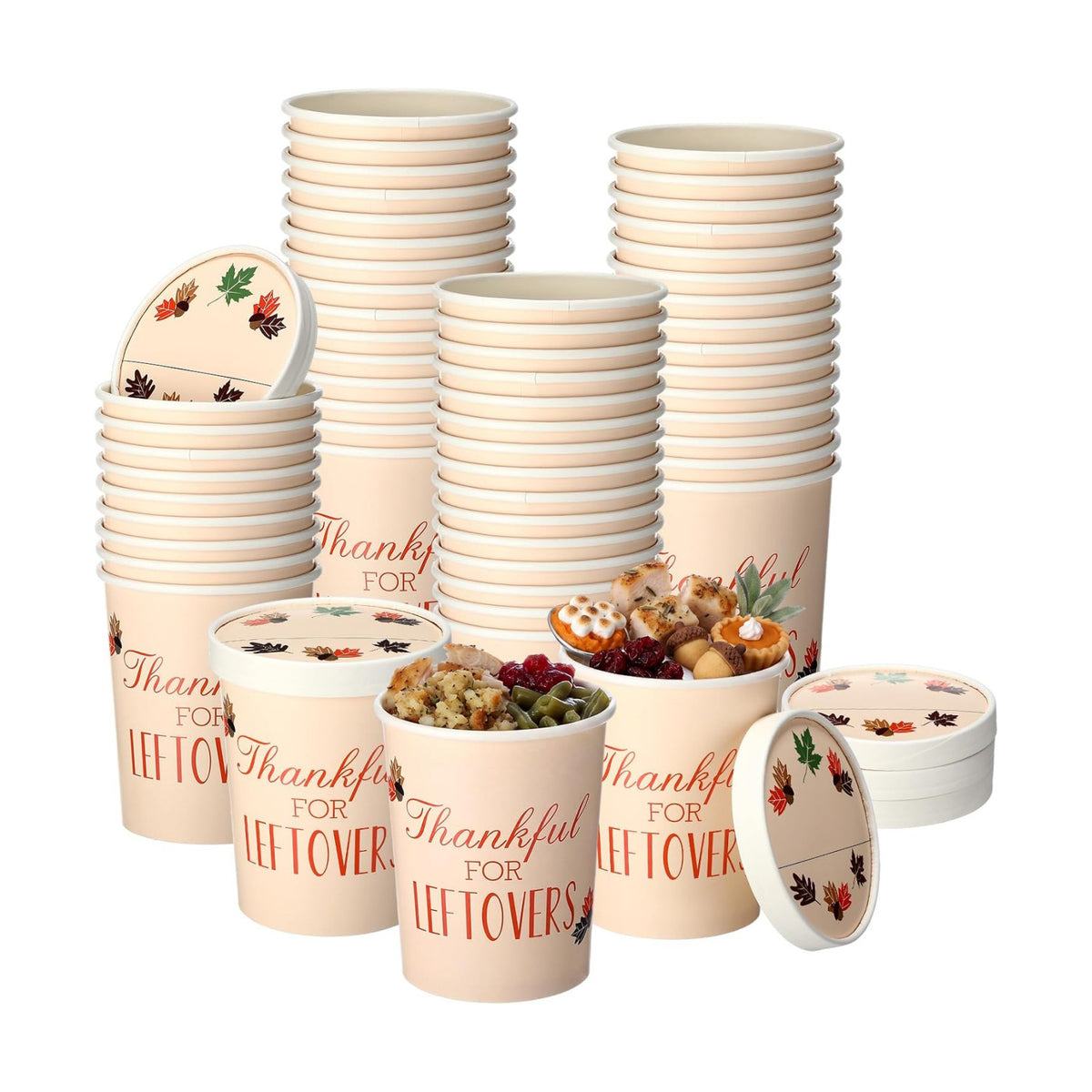 Willinglong 24 Pcs Thanksgiving Paper Containers with Lids Disposable Fall