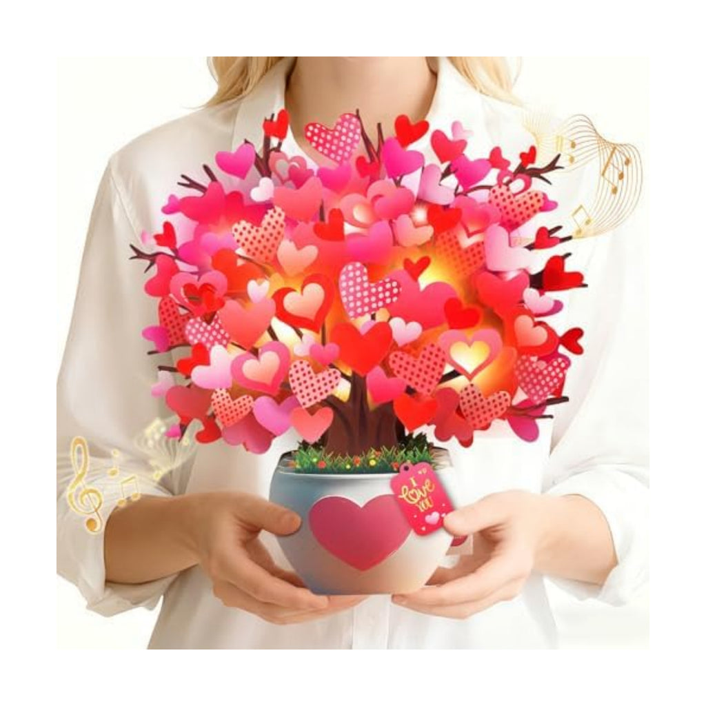 APOTODITO Anniversary Card, Card with Music and Lights, Tree of Hearts Bouquet 3D Card for Women Wife