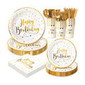 White and Gold Happy Birthday Party Plates, 168PCS Birthday Party Supplies
