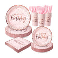 Pink Rose Gold Happy Birthday Party Plates, 168PCS Birthday Party Supplies