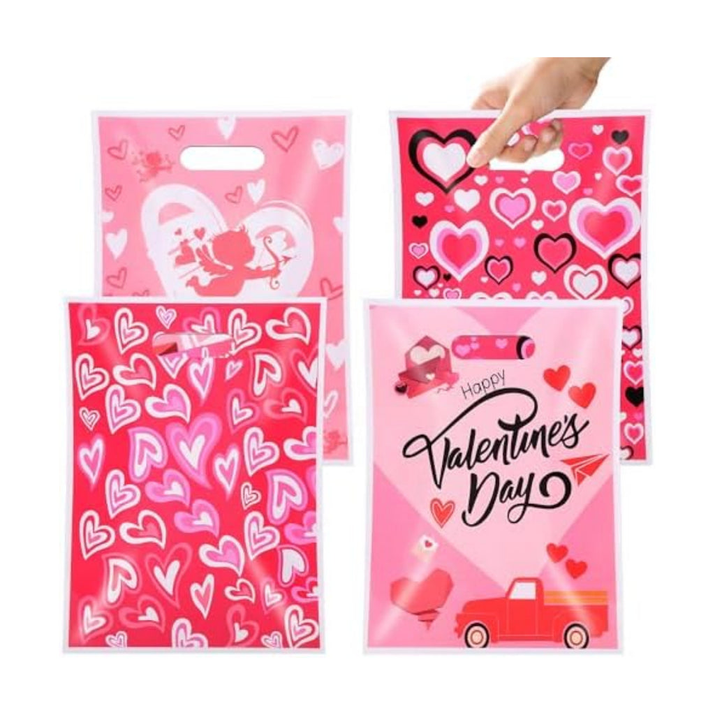 EUVBOKW 100Pcs Valentine's Day Treat Bags with Handle, Heart Shaped Goodie Bags for Candy, Wedding Baby Shower Favors