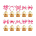 Hooqict 40Pcs Pink Bow Cupcake Toppers Pink Bow Birthday Cake Decorations Cupcake Picks for Girls Coquette Birthday Decorations Baby Shower Bachelorette Bridal Wedding Party