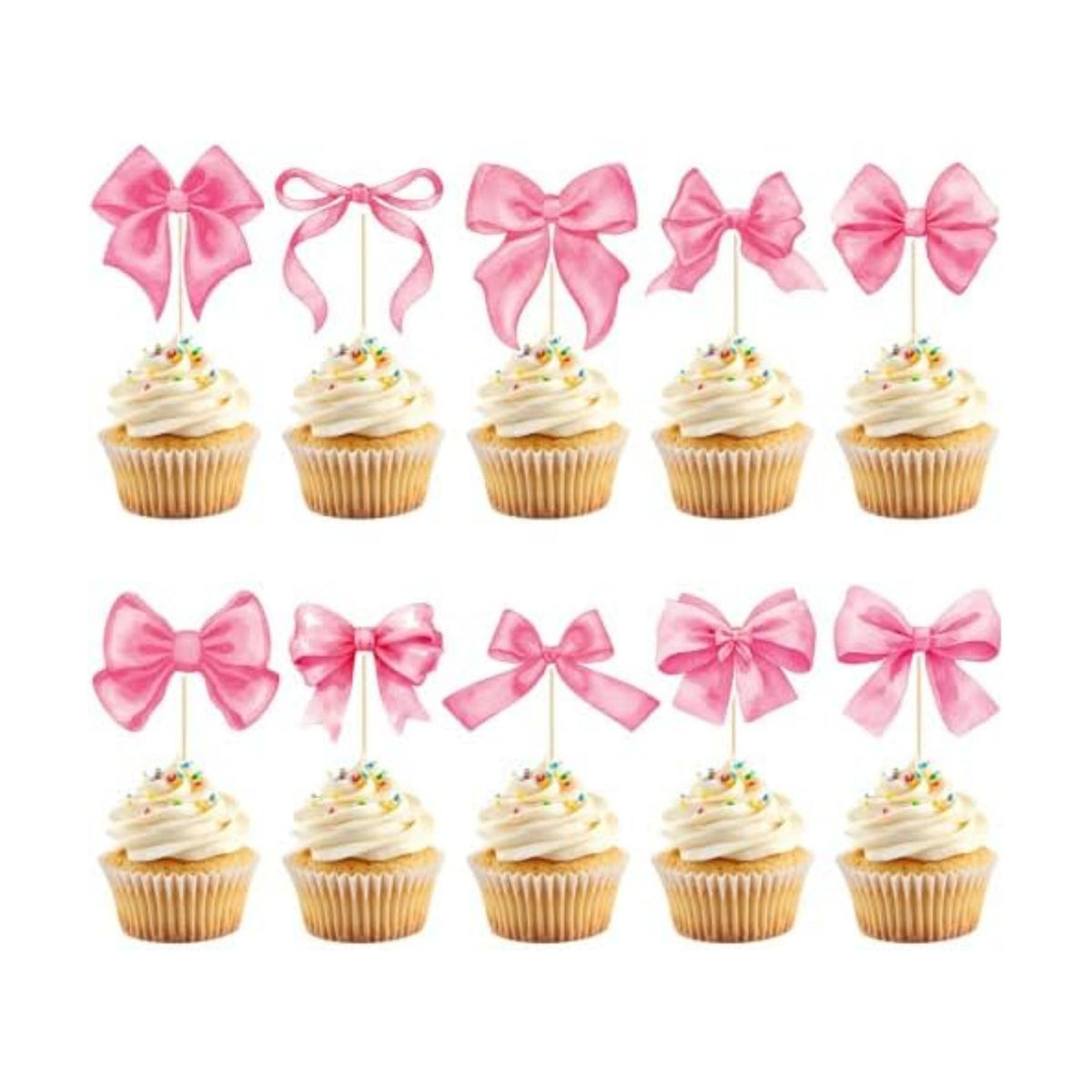 Hooqict 40Pcs Pink Bow Cupcake Toppers Pink Bow Birthday Cake Decorations Cupcake Picks for Girls Coquette Birthday Decorations Baby Shower Bachelorette Bridal Wedding Party