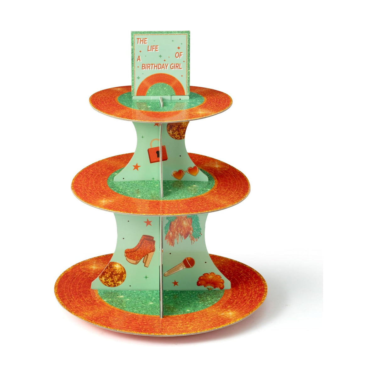 Happy Birthday Cupcake Stand - 3 Tier The Life of A Birthday Girl Dessert Holder Girl's Birthday Party Cardboard Cake Stand Orange Glitter Cupcake Display for Girls Women Party Decorations