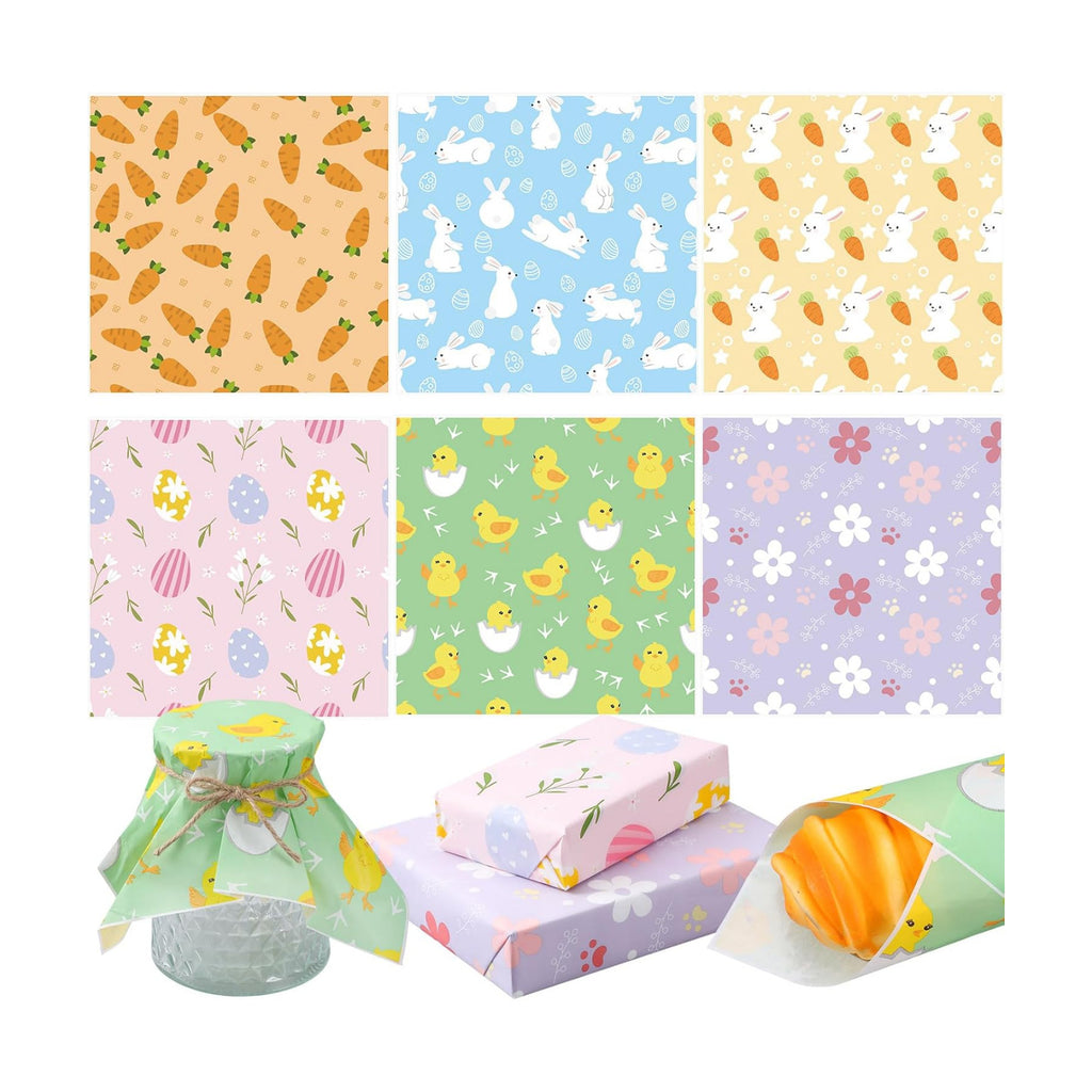 Ireer 300 Pcs Pastel Wax Paper Sheets Parchment for Food Picnic Deli Paper 12x12 Inch Waterproof Wrapping Deli Rabbits Easter Eggs Carrots Flower Basket Liners Greaseproof Easter Day