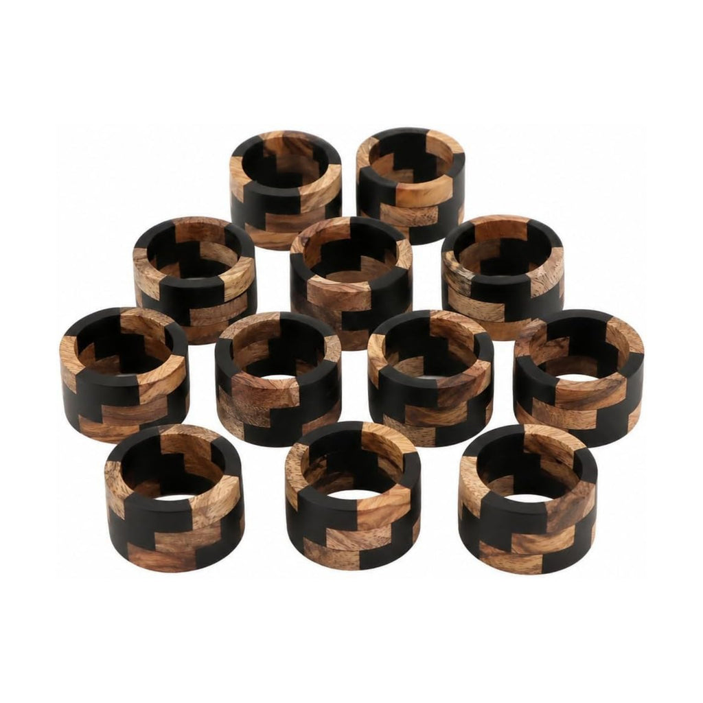 Wooden Napkin Rings - Set of 12 Wood Napkin Holders for Modern Tabletop Decor, Perfect for Weddings, Parties, Special Events & Everyday Dining (Black Natural) - ALPHA Living HOME