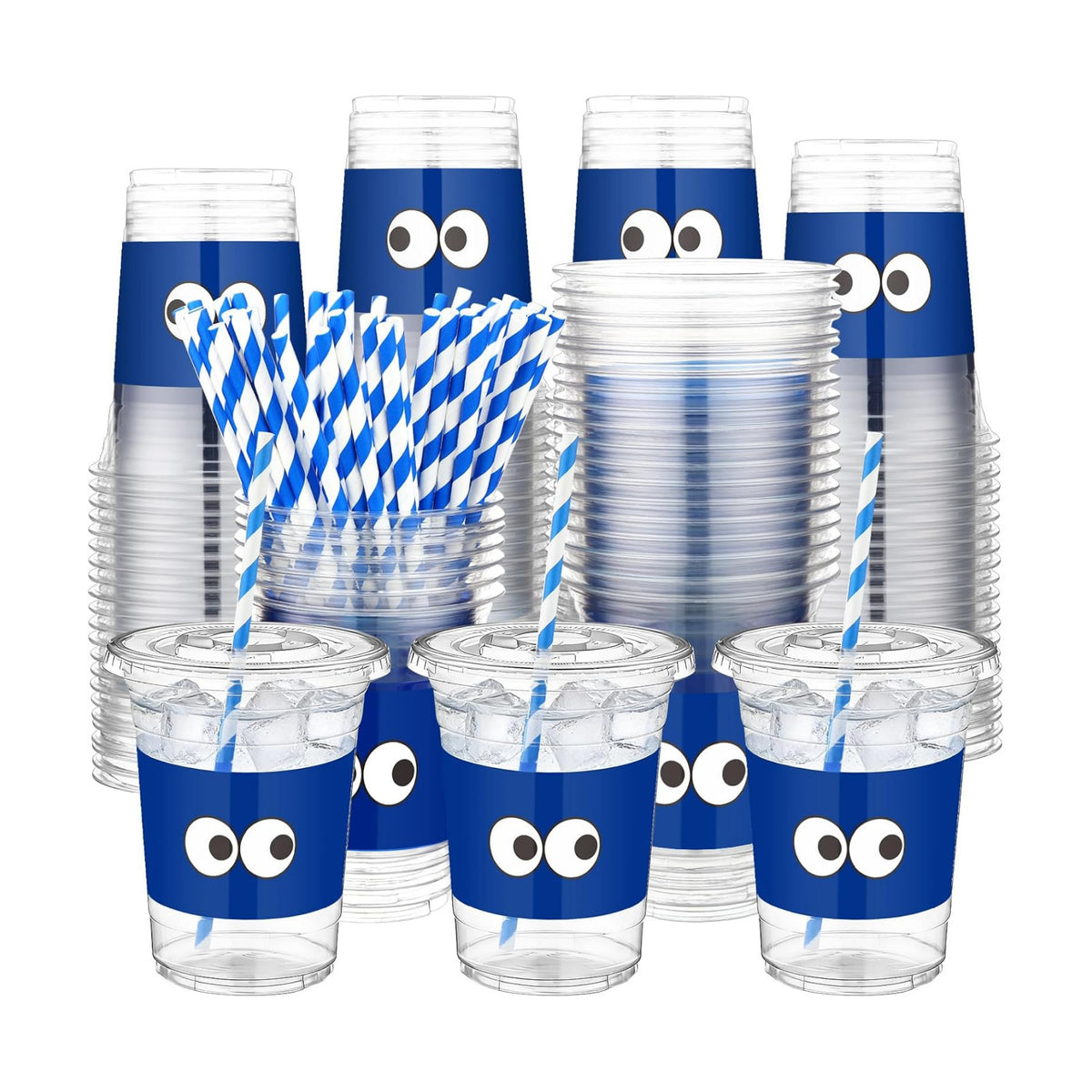 FillTouch 50 Pcs Blue Monster Themed Party Supplies Cartoon Blue Monster Plastic Cups Bulk Cartoon Baby Shower Decorations Disposable Party Favor Cups for Birthday Decorations Gender Reveal Supplies