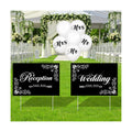 2 Pcs Wedding Reception Signs with 6 White Balloons, Set of 2 Double-Sided Directional Arrow Yard Signs with Metal Stakes, Waterproof Plastic Outdoor Decor Kit for Ceremony and Parking