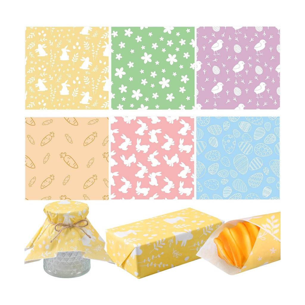 Ireer 300 Pcs Pastel Wax Paper Sheets Parchment for Food Picnic Deli Paper 12x12 Inch Waterproof Wrapping Deli Rabbits Easter Eggs Carrots Flower Basket Liners Greaseproof Easter Day