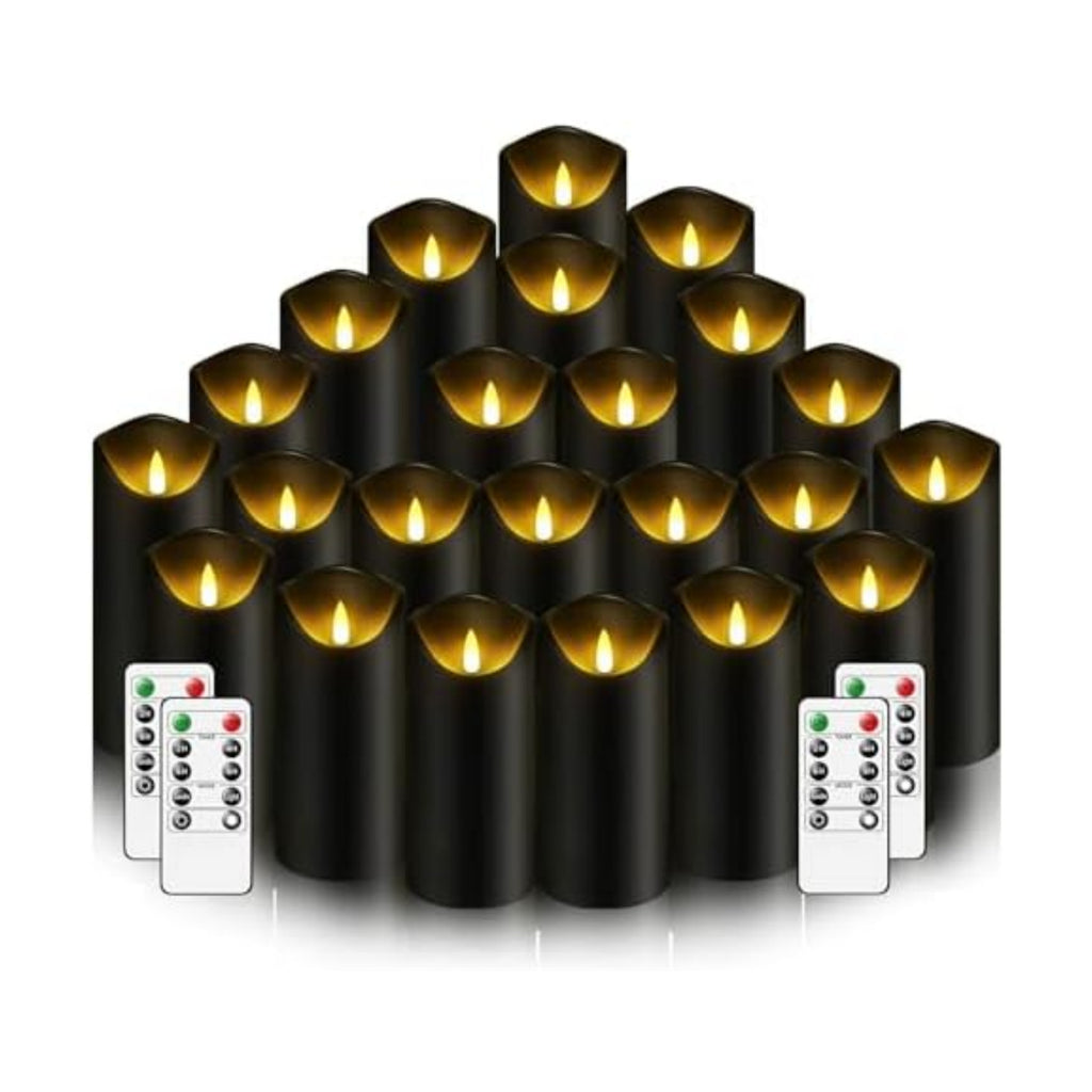 Nimiko Flameless Candles with Remote, Battery Operated Flickering Flameless Candles, LED Candles with Timer 2/4/6/8H, with Realistic LED Candles Set of 24 (D2.2 x H 5" 6" 7") (Black)