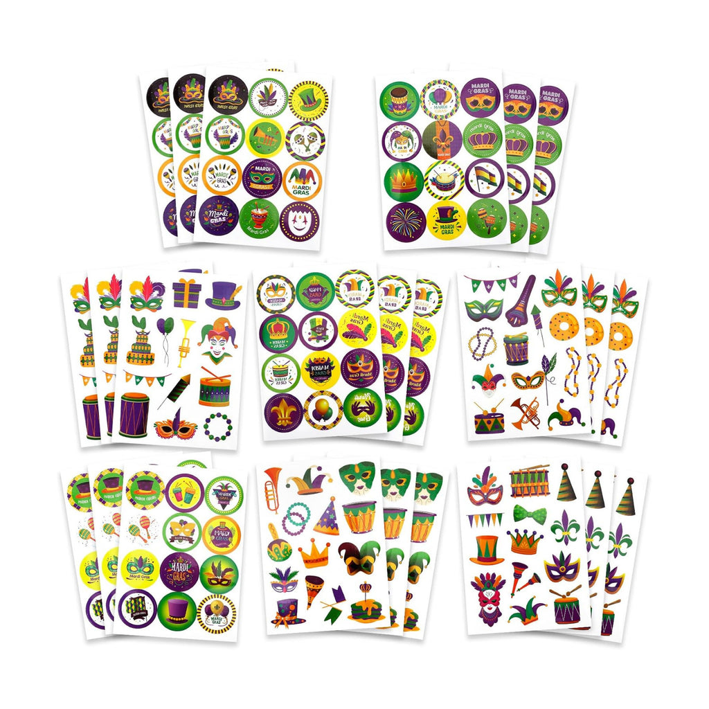 Mardi Gras Stickers, 306 PCS Happy Mardi Gras Stickers, Self-Adhesive Carnival Masquerade Decoration Sticker Clowns Crowns Mask Design Sticker for Masquerade Themed Decorations Activity Party Favors