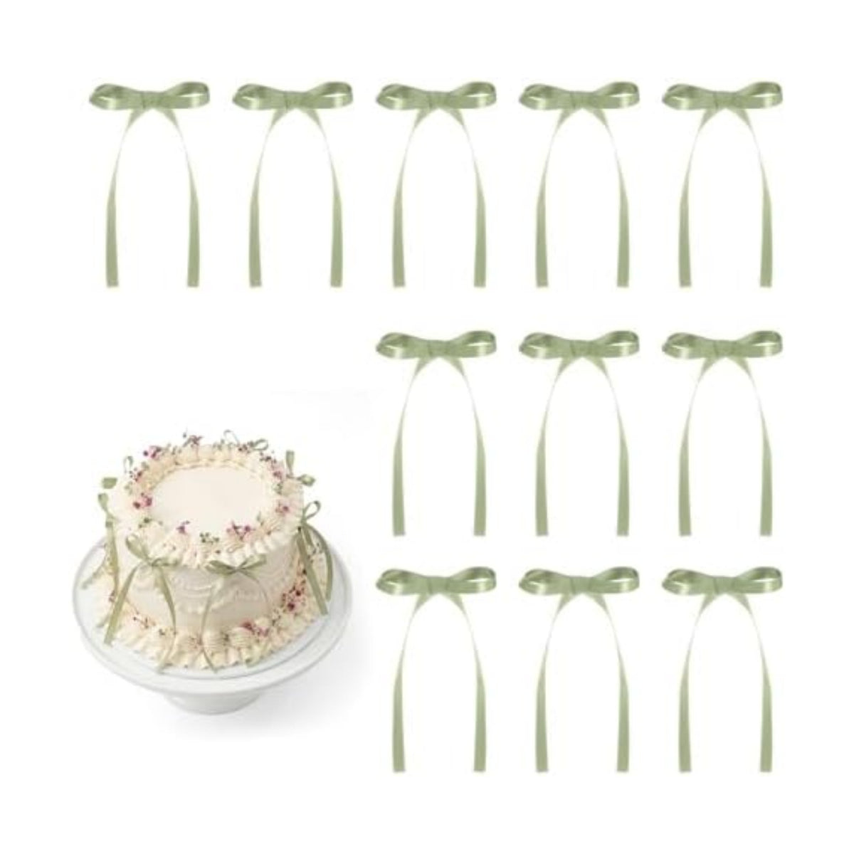 30 Pack Sage Green Bow Cake Toppers Ribbon Bows for Cake
