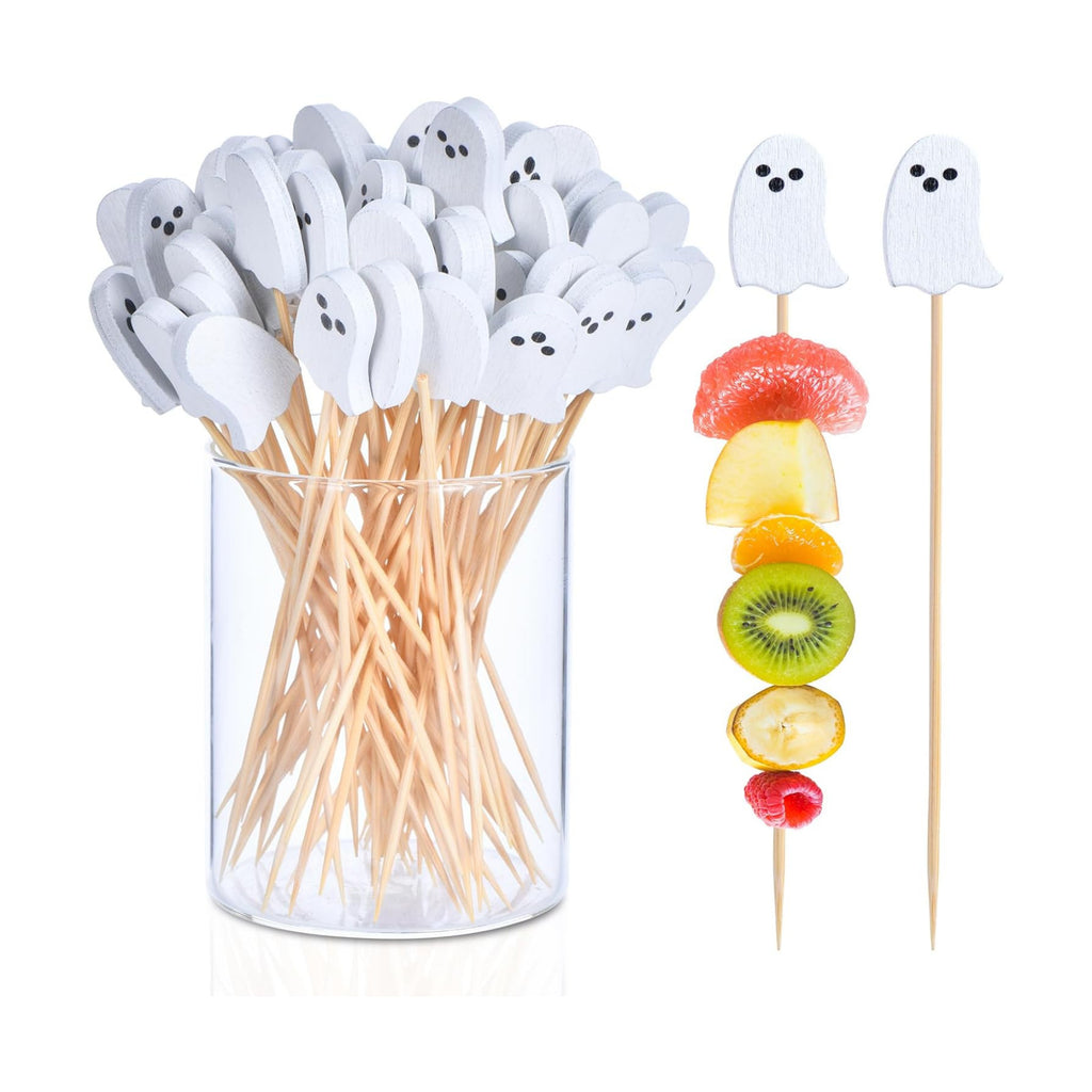 JtmyAota 100 Pack Ghost Cocktail Picks, Halloween Toothpicks for Appetizers