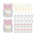 Chuangdi 12 Sets 48 Pcs Baptism Favors for Guests Crystal Candy Bowl Gifts with 12 Pcs Cross Rosary for Baptism Decorations Wedding Baby Shower Party Supplies First Communion (Pink)