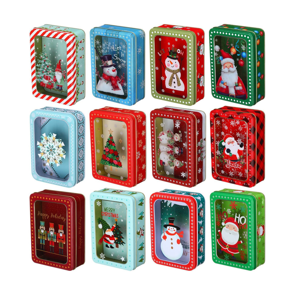 Landhoow 12 Pcs Christmas Cookie Tins with Lids for Gifts Candy,Rectangle