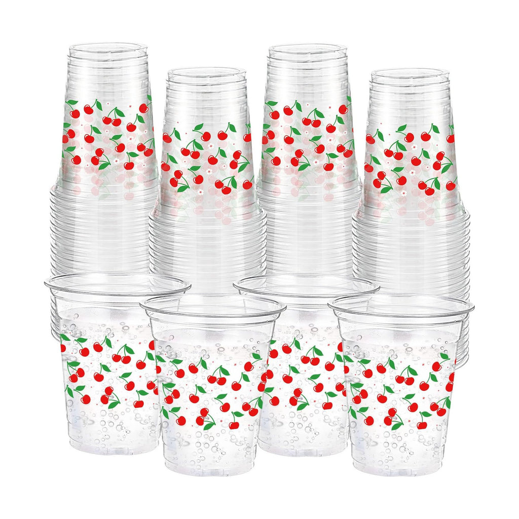 Funnymoom 60 Pack Cherry Plastic Cups for Party Decorations, 12 oz