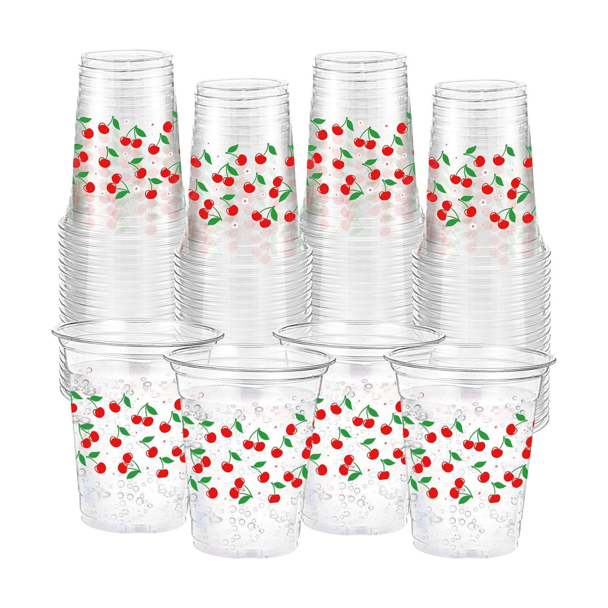 Funnymoom 60 Pack Cherry Plastic Cups for Party Decorations, 12 oz