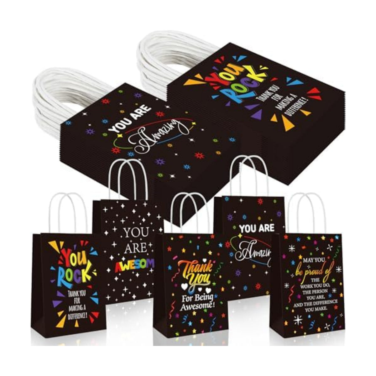 50 Pcs Thank You Gift Bags Team Employee Appreciation Gifts Bulk, Motivational Inspirational Paper Goodie Bags for Coworker Teacher Nurse Colleague Holiday Party Favor Supplies (Confetti Streamers)