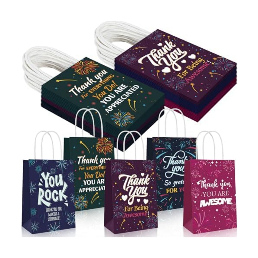30 Pcs Thank You Gift Bags Team Employee Appreciation Gifts Bulk, Motivational Inspirational Paper Goodie Bags for Coworker Teacher Nurse Colleague Holiday Party Favor Supplies Women Men (Firework)