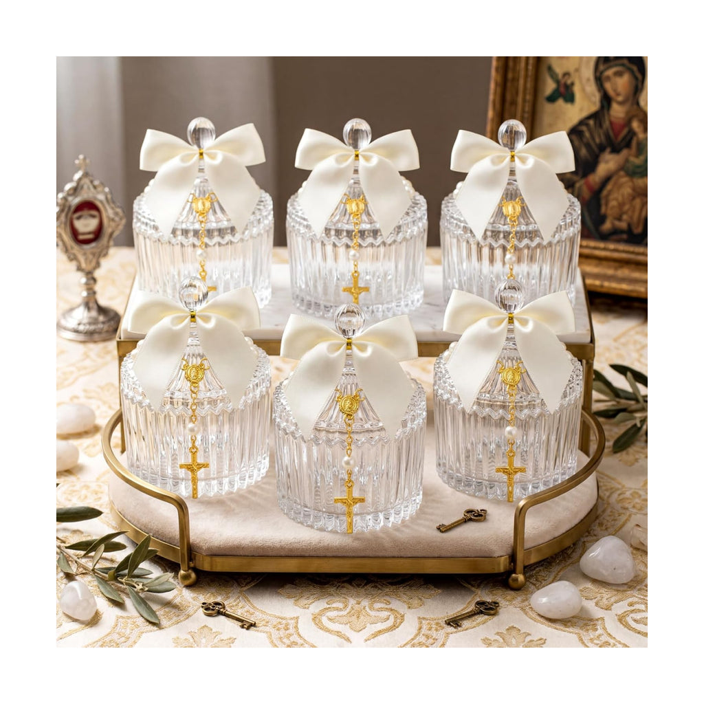 Chuangdi 6 Sets Baptism Favors for Guests Crystal Candy Bowl Gift,White
