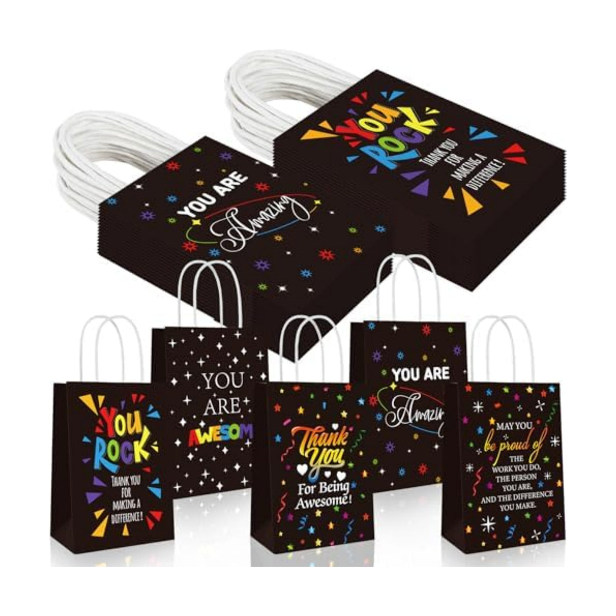 30 Pcs Thank You Gift Bags Team Employee Appreciation Gifts Bulk, Motivational Inspirational Paper Goodie Bags for Coworker Teacher Nurse Colleague Holiday Party Favor Supplies (Confetti Streamers)