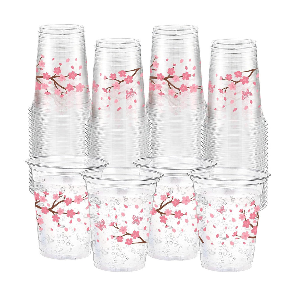 Funnymoom 60 Pack Cherry Blossom Plastic Cups for Party Decorations, 12 oz