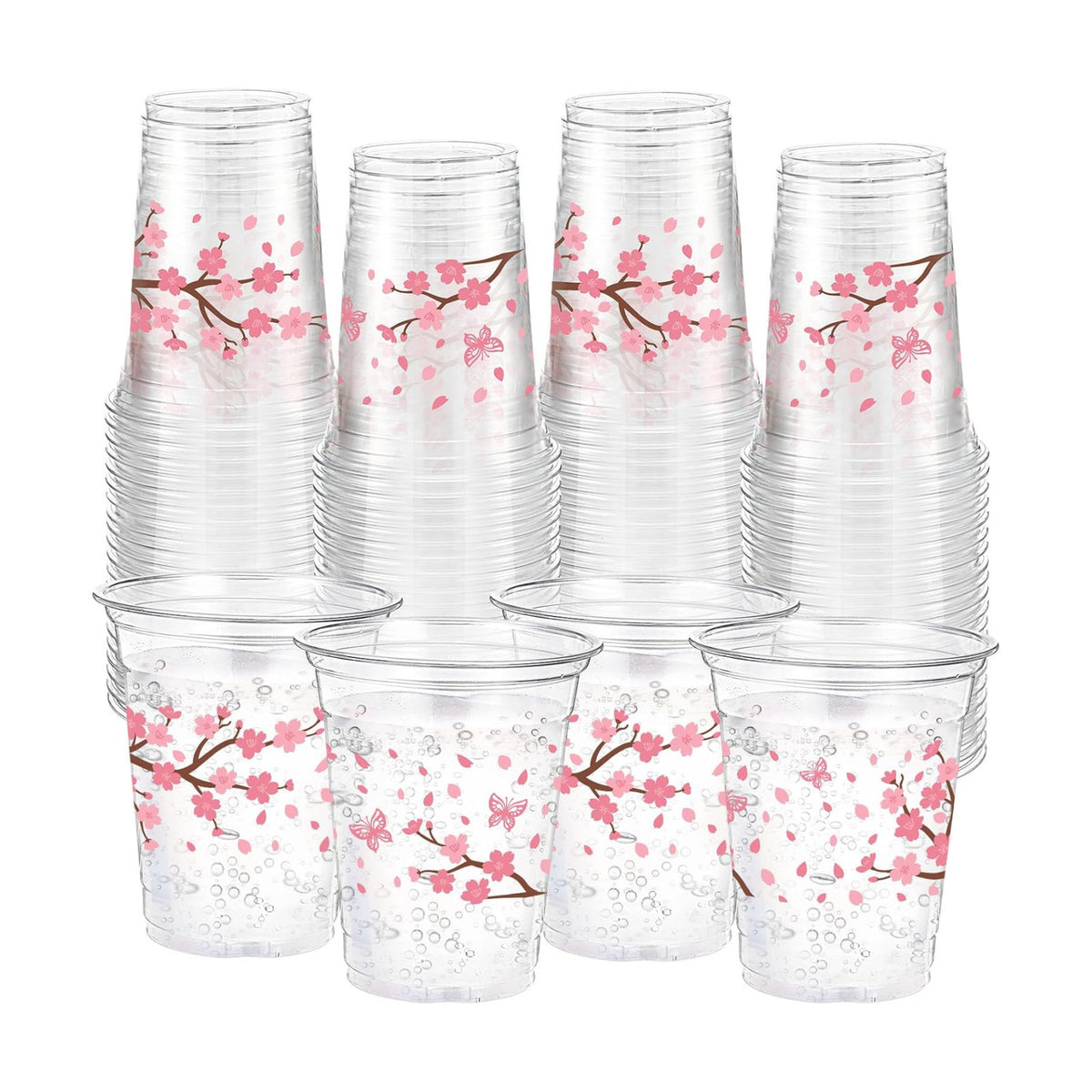 Funnymoom 60 Pack Cherry Blossom Plastic Cups for Party Decorations, 12 oz