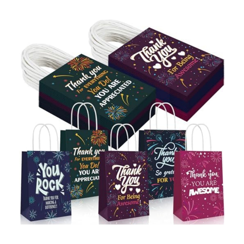 50 Pcs Thank You Gift Bags Team Employee Appreciation Gifts Bulk, Motivational Inspirational Paper Goodie Bags for Coworker Teacher Nurse Colleague Holiday Party Favor Supplies Women Men (Firework)